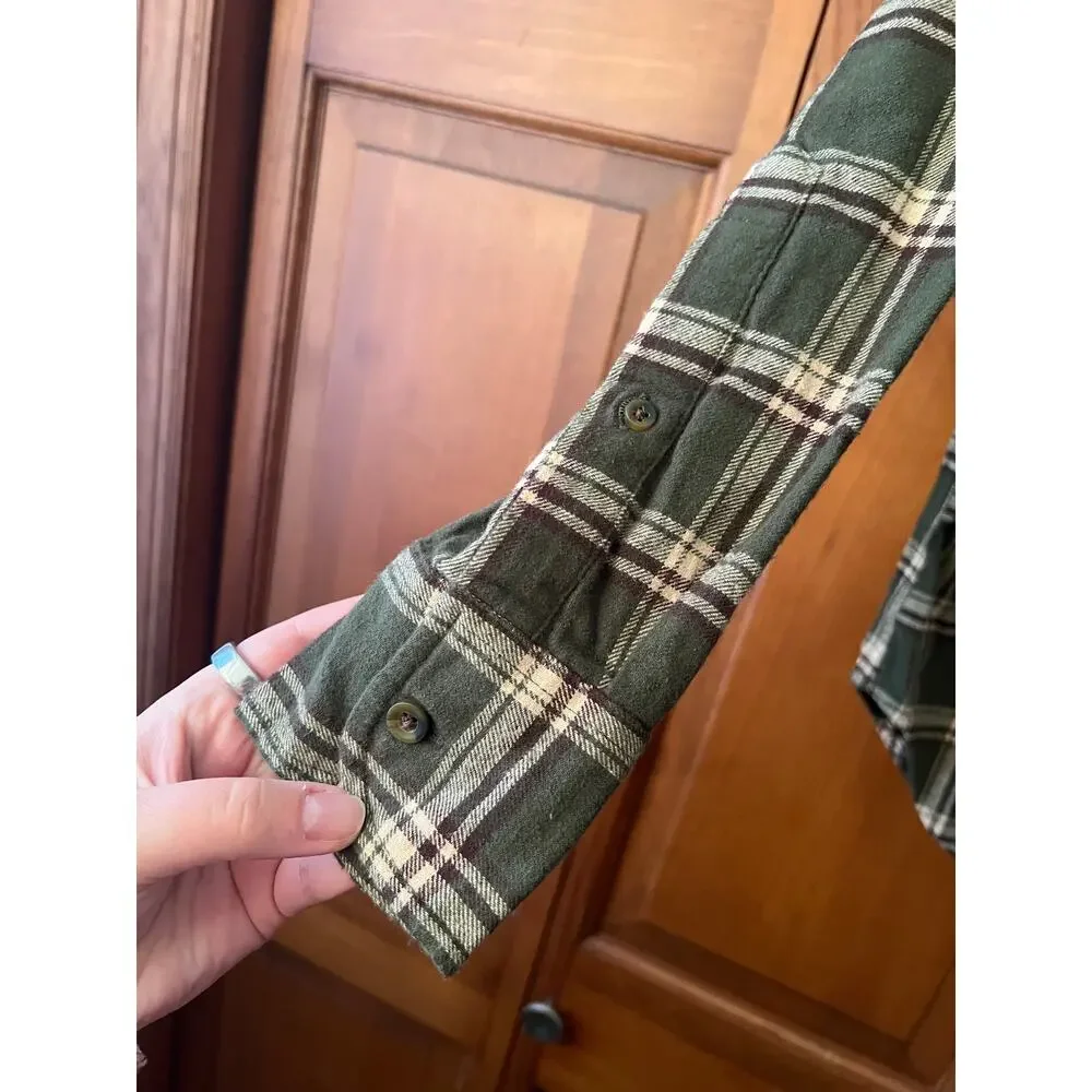NWT J. Crew Men's Classic Flannel Shirt Plaid Spanish Moss Green Pale Oak SZ XS